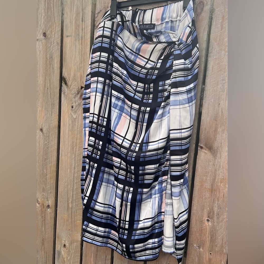 Eloquii Plaid Maxi Skirt in Blue, White, and Pink 16